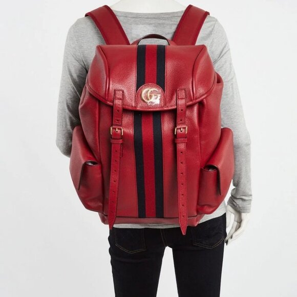 Gucci Red Leather Ophidia Medium Backpack Bag - Picture 2 of 12